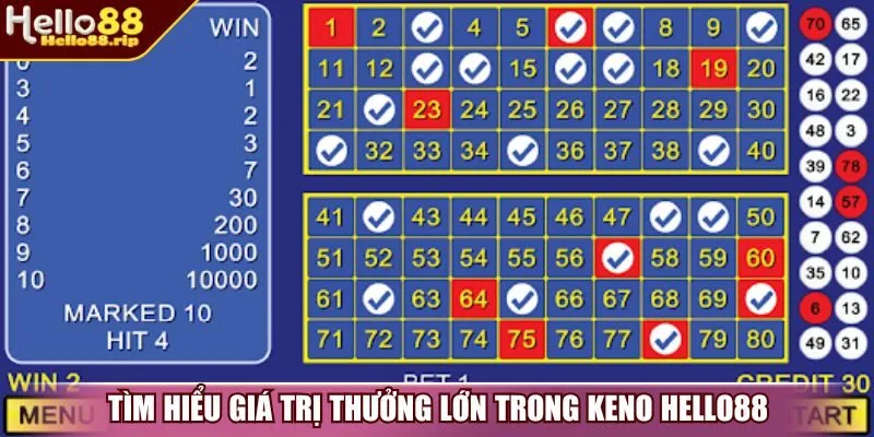 Tìm hiểu giá trị thưởng lớn trong Keno Hello88